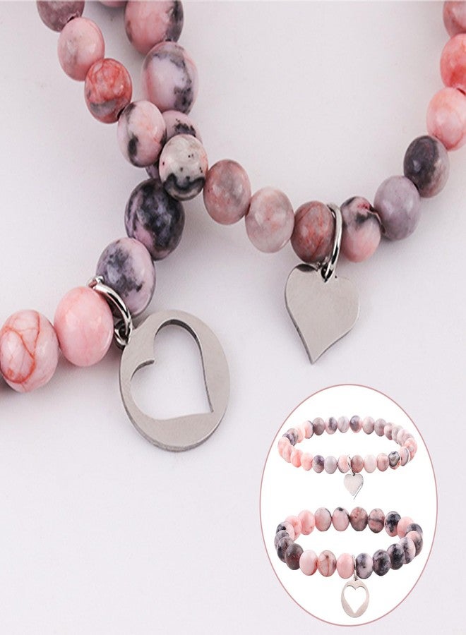 WGXIA 2Pcs Mother Daughter Bracelets, WGXIA Matching Heart Pink Natural Stone Beads Bracelet for Mom & Daughter Birthday Mothers Day Jewelry Gifts - Image 4